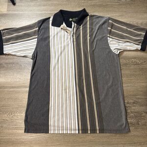 Vintage Knights of Round Table Polo Shirt Men's 2XL Tall Brown Vertical Striped